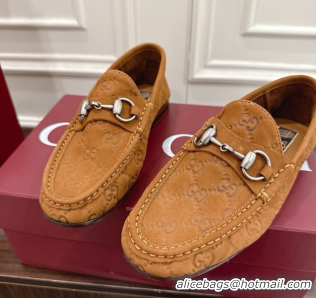 1:1 aaaaa Gucci Gigi Loafers in GG Suede with Horsebit Brown 1021083