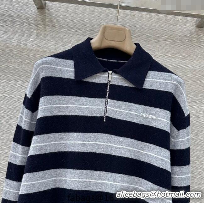 Buy Cheapest Miu Miu Cashmere Polo Shirt MM101420 Grey/Blue 2025