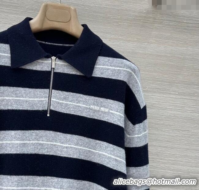 Buy Cheapest Miu Miu Cashmere Polo Shirt MM101420 Grey/Blue 2025