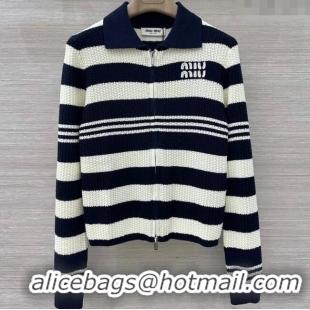 Buy Discount Miu Miu Wool Striped Cardigan MM101421 White/Blue 2025