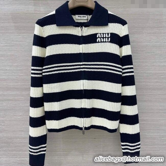 Buy Discount Miu Miu Wool Striped Cardigan MM101421 White/Blue 2025