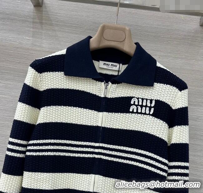 Buy Discount Miu Miu Wool Striped Cardigan MM101421 White/Blue 2025