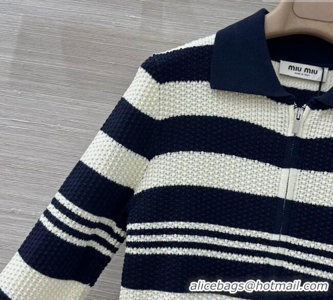 Buy Discount Miu Miu Wool Striped Cardigan MM101421 White/Blue 2025