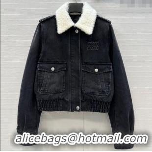Trendy Design Miu Miu Denim Jacket with Cotton Padded MM101421 Black 2025
