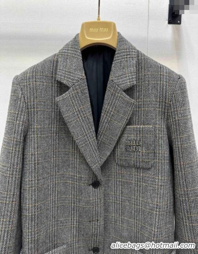 Unique Discount Miu Miu Wool Jacket MM101422 Black/Grey/White 2025