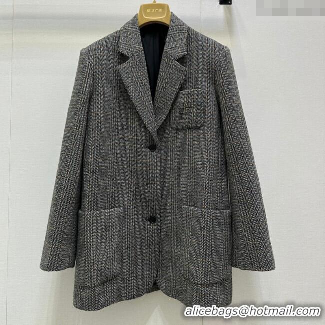 Unique Discount Miu Miu Wool Jacket MM101422 Black/Grey/White 2025