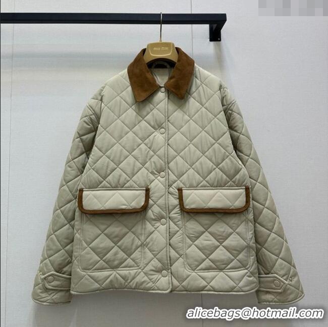 ​Trendy Design Miu Miu Quilted Padded Jacket with Calf Leather Suede MM101423 Apricot 2025