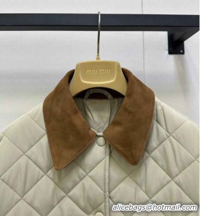 ​Trendy Design Miu Miu Quilted Padded Jacket with Calf Leather Suede MM101423 Apricot 2025