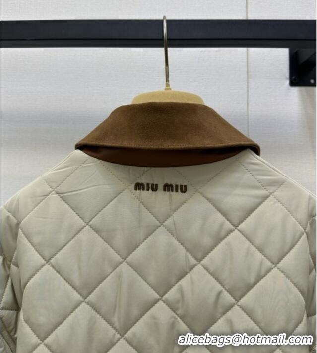 ​Trendy Design Miu Miu Quilted Padded Jacket with Calf Leather Suede MM101423 Apricot 2025