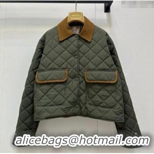 Top Grade Miu Miu Quilted Padded Jacket with Lamb Leather Suede MM101423 Green 2025
