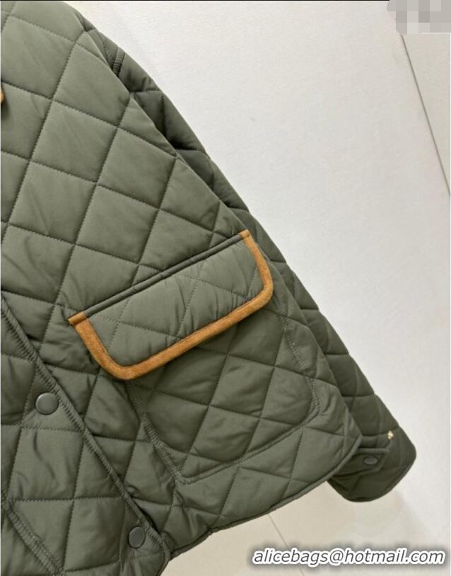 Top Grade Miu Miu Quilted Padded Jacket with Lamb Leather Suede MM101423 Green 2025