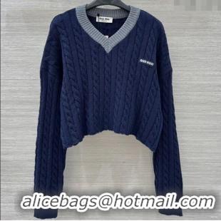 ​Buy Discount Miu Miu Wool Short Sweater MM101425 Blue 2025