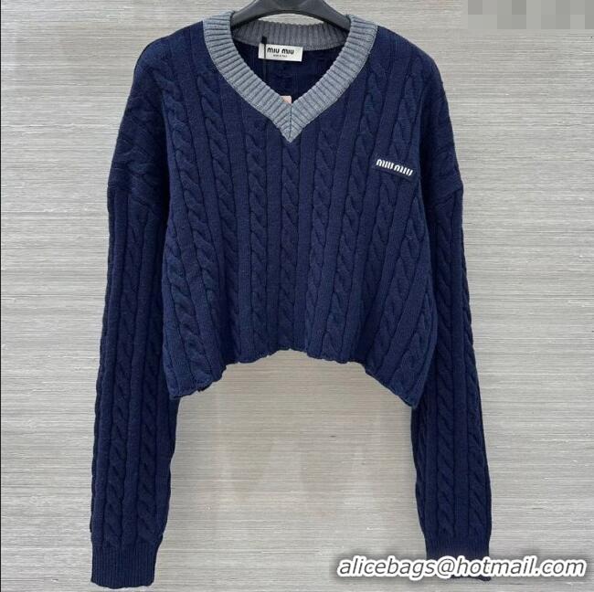 ​Buy Discount Miu Miu Wool Short Sweater MM101425 Blue 2025