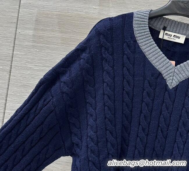 ​Buy Discount Miu Miu Wool Short Sweater MM101425 Blue 2025