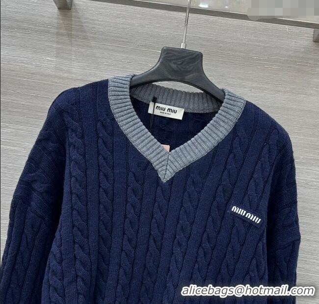 ​Buy Discount Miu Miu Wool Short Sweater MM101425 Blue 2025