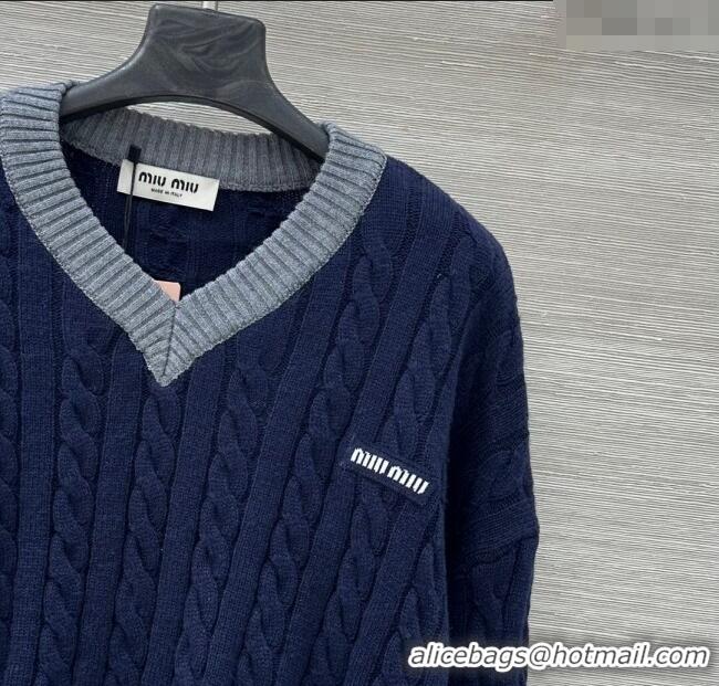 ​Buy Discount Miu Miu Wool Short Sweater MM101425 Blue 2025