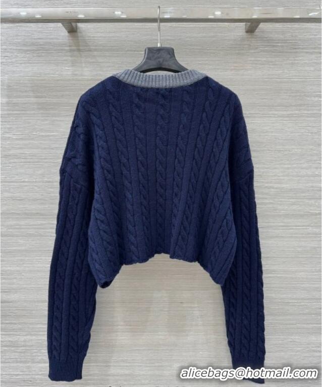 ​Buy Discount Miu Miu Wool Short Sweater MM101425 Blue 2025