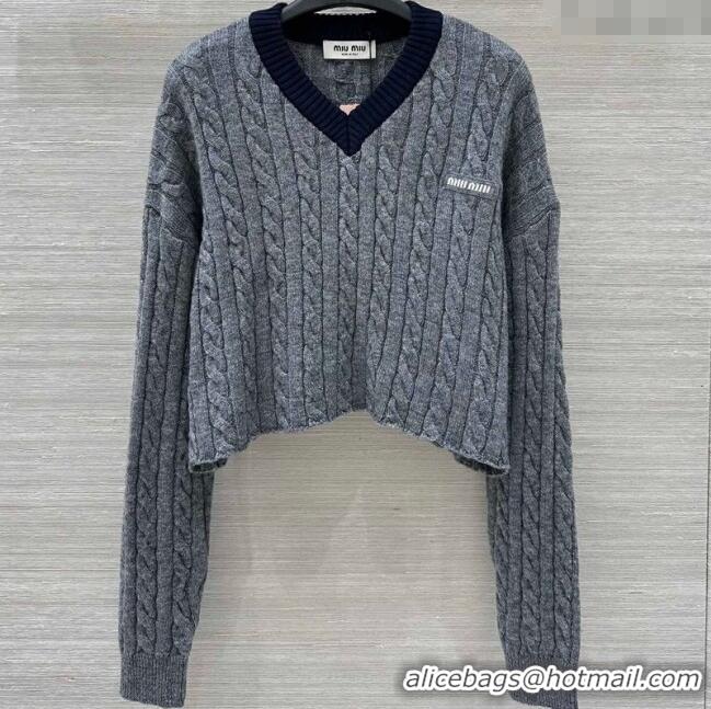 Good Quality Miu Miu Wool Short Sweater MM101425 Grey 2025