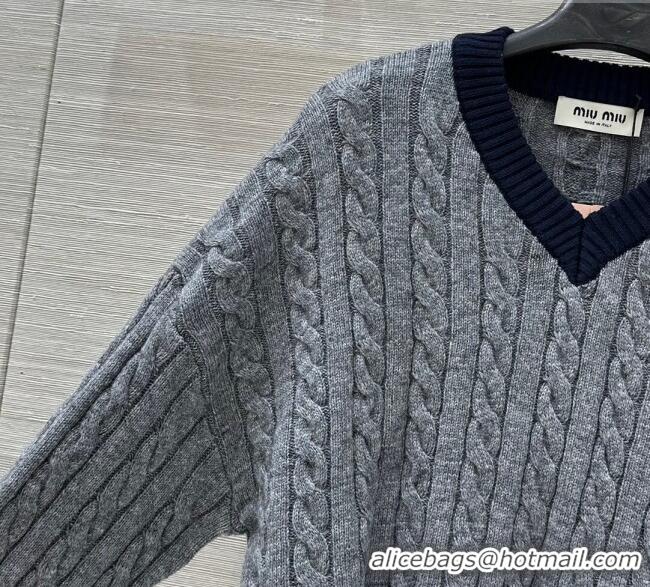Good Quality Miu Miu Wool Short Sweater MM101425 Grey 2025