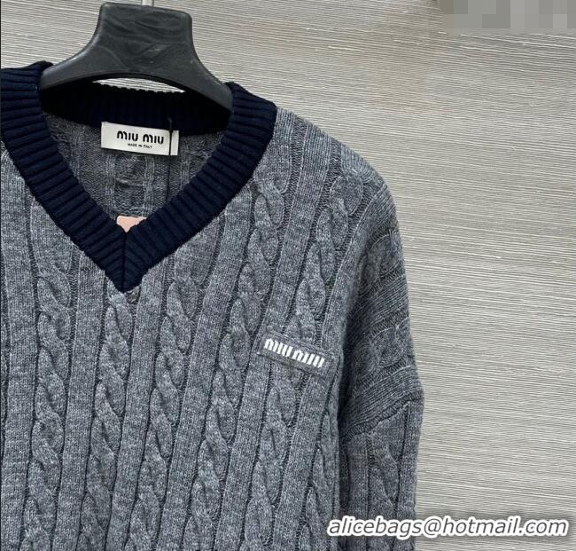 Good Quality Miu Miu Wool Short Sweater MM101425 Grey 2025