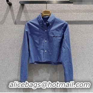 Promotional Miu Miu Cotton Plaid Shirt MM101428 Blue 2025