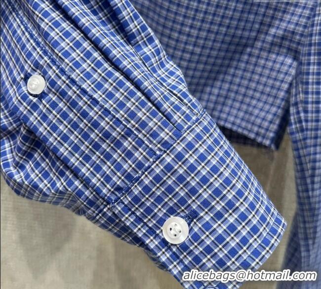 Promotional Miu Miu Cotton Plaid Shirt MM101428 Blue 2025