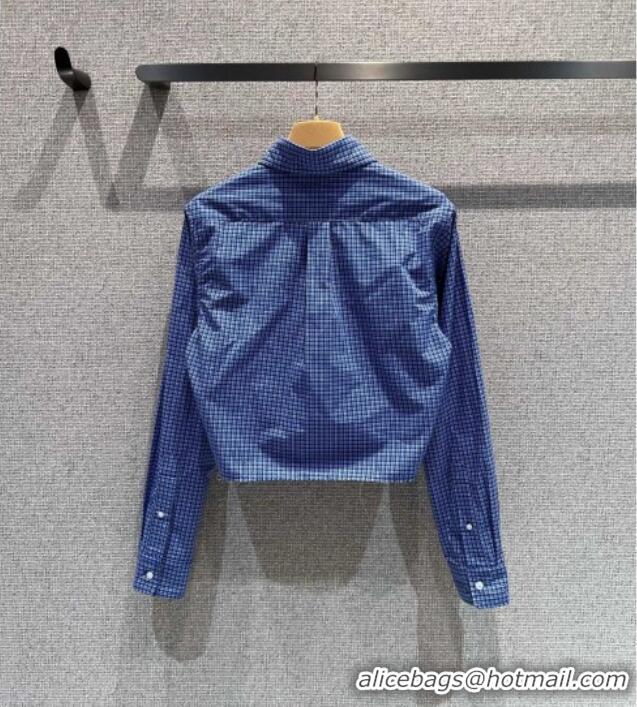 Promotional Miu Miu Cotton Plaid Shirt MM101428 Blue 2025