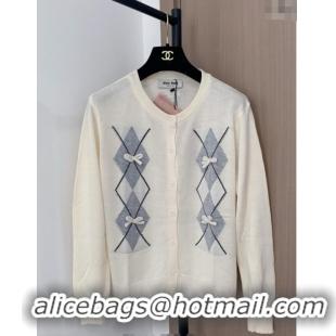 Low Cost Miu Miu Wool Blend Cardigan with Bow MM101427 White 2025