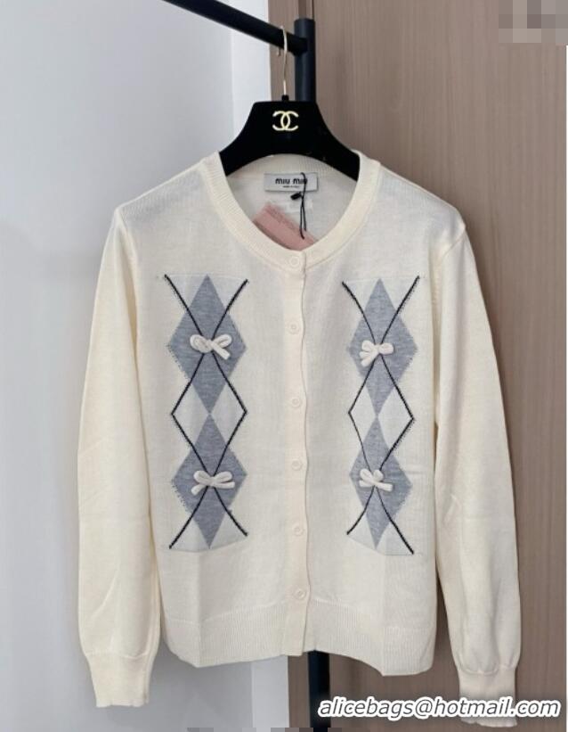 Low Cost Miu Miu Wool Blend Cardigan with Bow MM101427 White 2025