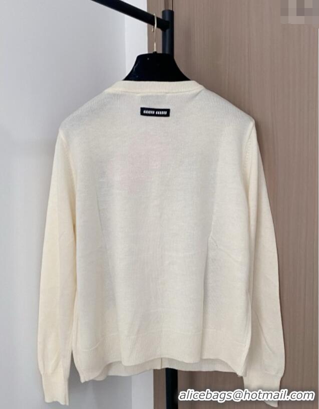Low Cost Miu Miu Wool Blend Cardigan with Bow MM101427 White 2025