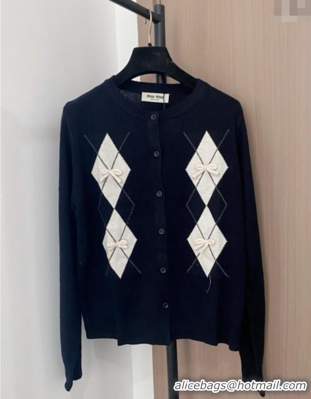 ​Best Price Miu Miu Wool Blend Cardigan with Bow MM101427 Black 2025