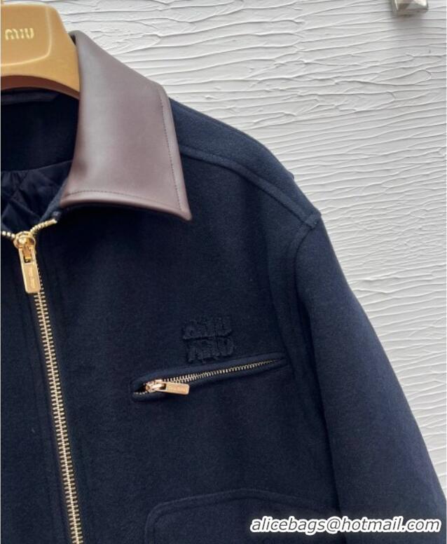 Top Quality Miu Miu Wool and Padded Jacket 1015 Dark Blue 2025