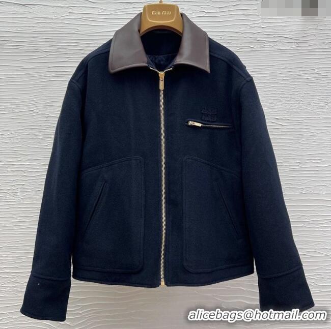 Top Quality Miu Miu Wool and Padded Jacket 1015 Dark Blue 2025