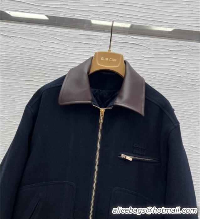 Top Quality Miu Miu Wool and Padded Jacket 1015 Dark Blue 2025