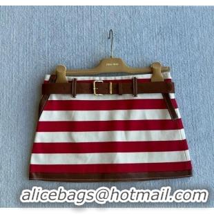 Luxury Cheap Miu Miu Striped Mini Skirt 1015 Red 2025