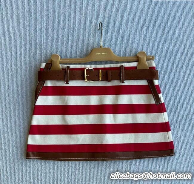 Luxury Cheap Miu Miu Striped Mini Skirt 1015 Red 2025