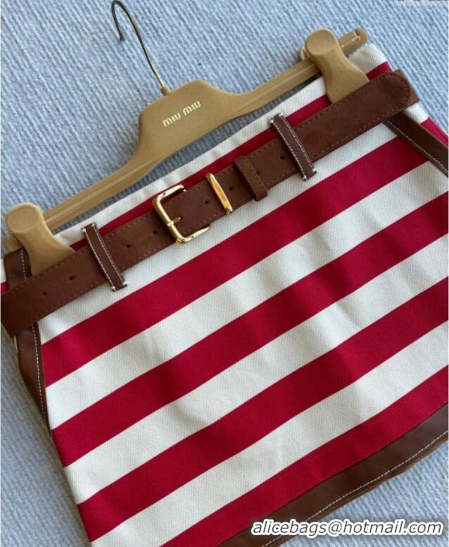 Luxury Cheap Miu Miu Striped Mini Skirt 1015 Red 2025