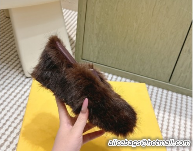Stylish Fendi Arco Wedge Mules 7.5cm in Rabbit Fur Brown 1030001