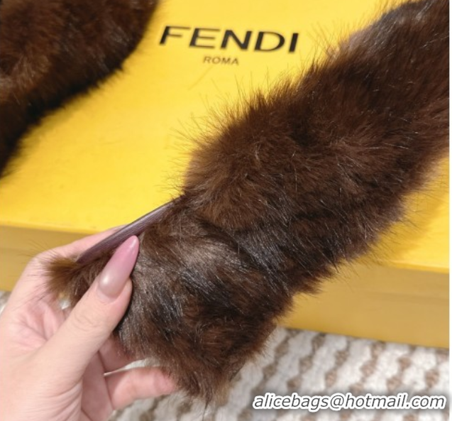 Stylish Fendi Arco Wedge Mules 7.5cm in Rabbit Fur Brown 1030001
