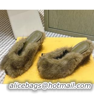 Purchase Fendi Arco Wedge Mules 7.5cm in Rabbit Fur Green 1030002