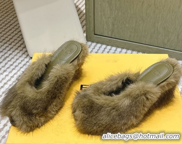 Purchase Fendi Arco Wedge Mules 7.5cm in Rabbit Fur Green 1030002