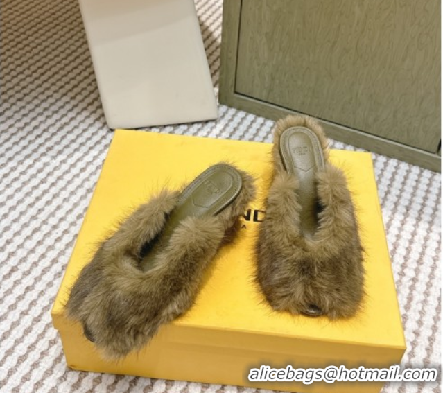 Purchase Fendi Arco Wedge Mules 7.5cm in Rabbit Fur Green 1030002