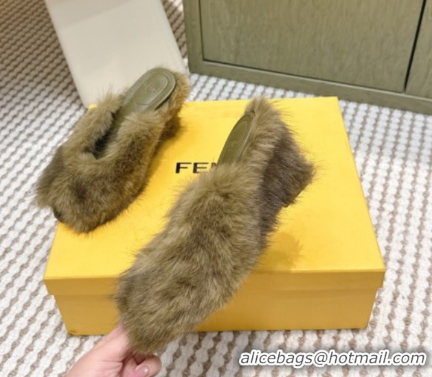 Purchase Fendi Arco Wedge Mules 7.5cm in Rabbit Fur Green 1030002