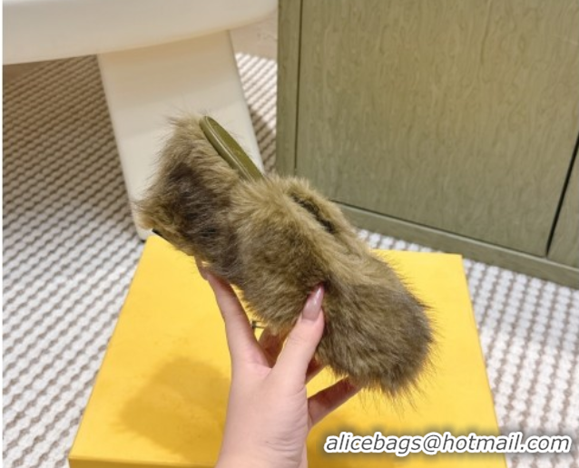 Purchase Fendi Arco Wedge Mules 7.5cm in Rabbit Fur Green 1030002