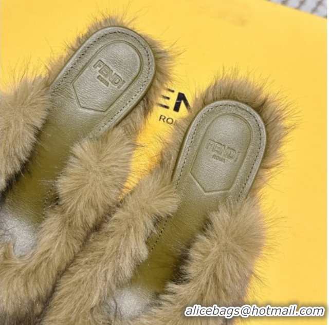 Purchase Fendi Arco Wedge Mules 7.5cm in Rabbit Fur Green 1030002