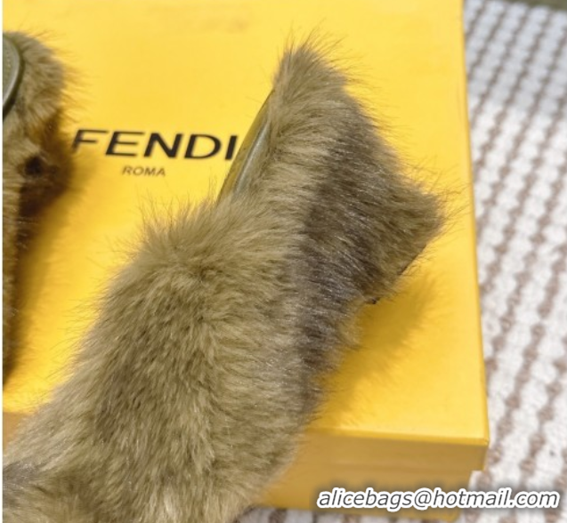 Purchase Fendi Arco Wedge Mules 7.5cm in Rabbit Fur Green 1030002