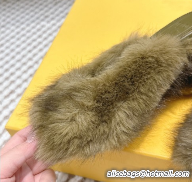 Purchase Fendi Arco Wedge Mules 7.5cm in Rabbit Fur Green 1030002