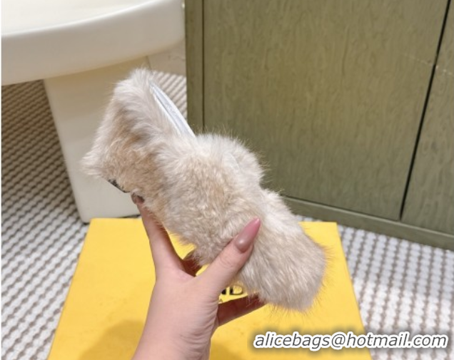Shoulder Carry Fendi Arco Wedge Mules 7.5cm in Rabbit Fur White 1030003