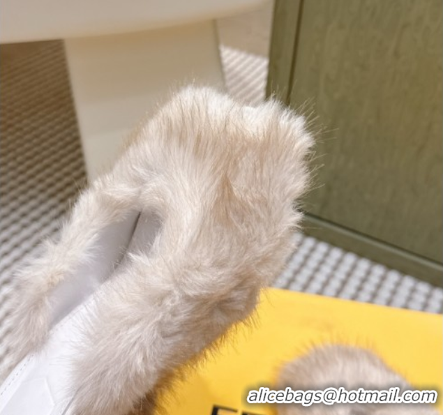 Shoulder Carry Fendi Arco Wedge Mules 7.5cm in Rabbit Fur White 1030003