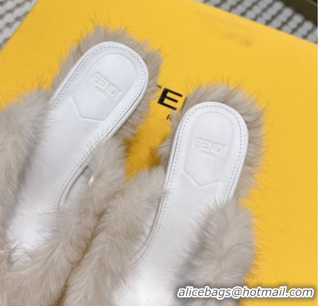 Shoulder Carry Fendi Arco Wedge Mules 7.5cm in Rabbit Fur White 1030003